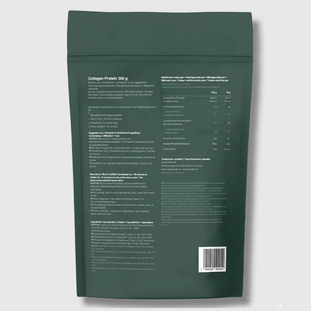 Superstate Collagen Protein 300g – Rent storfekollagen type I, II og III uten tilsetningsstoffer for hud, hår, negler og ledd