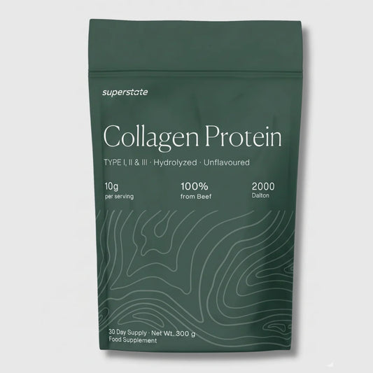 Superstate Collagen Protein 300g – Rent storfekollagen type I, II og III uten tilsetningsstoffer for hud, hår, negler og ledd