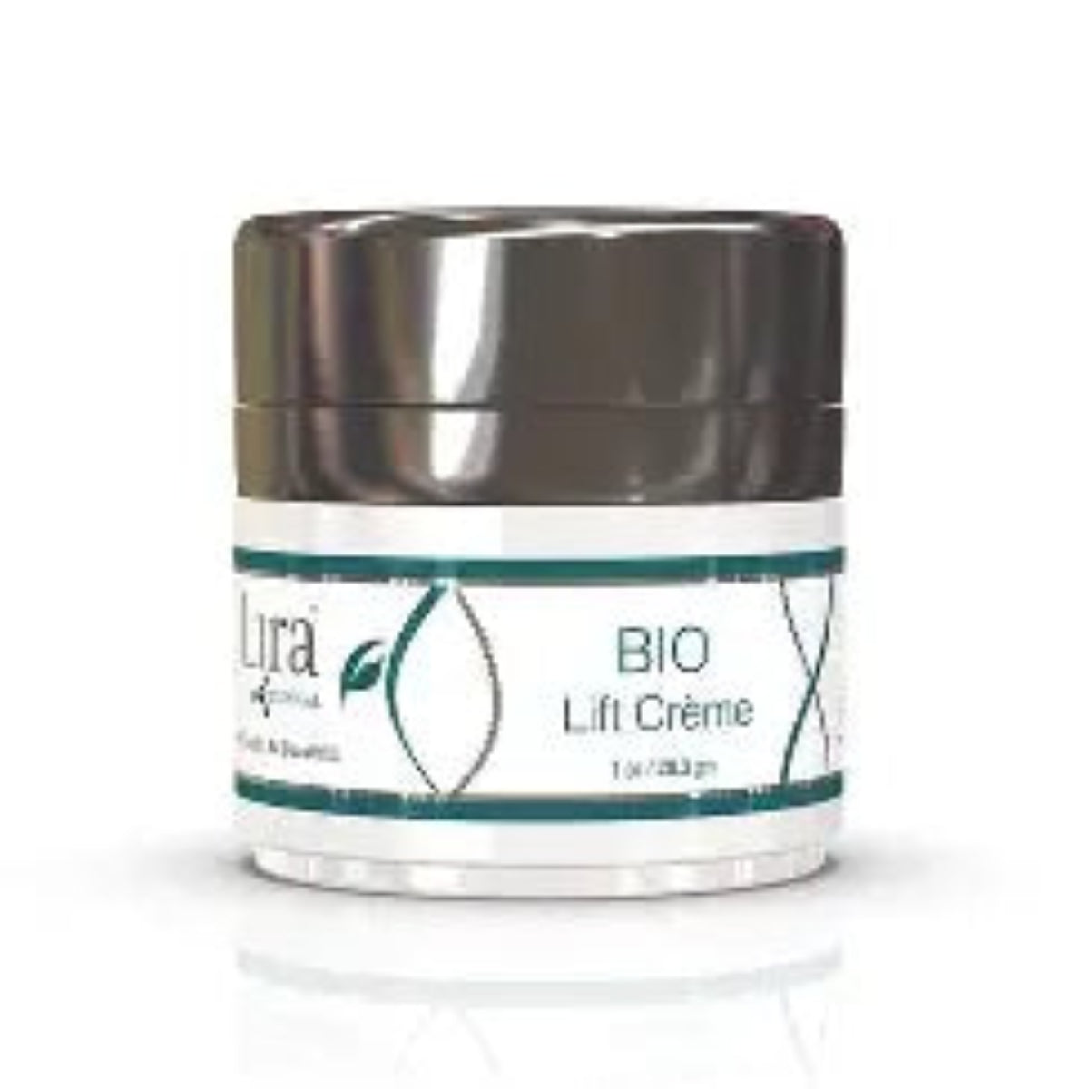 Lira Clinical BIO Lift Crème – hvit krukke med sølvgrå lokk og teal BIO Lift Crème-etikett og Lira Clinical-logo, premium peptidkrem med Progeline og fire plantestamceller, 28,3 g