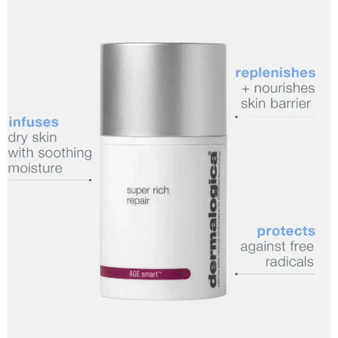 Dermalogica Super Rich Repair – tilfører berolgende fuktighet til tørr hud, nærer og gjenoppretter hudbarrieren, og beskytter mot frie radikaler