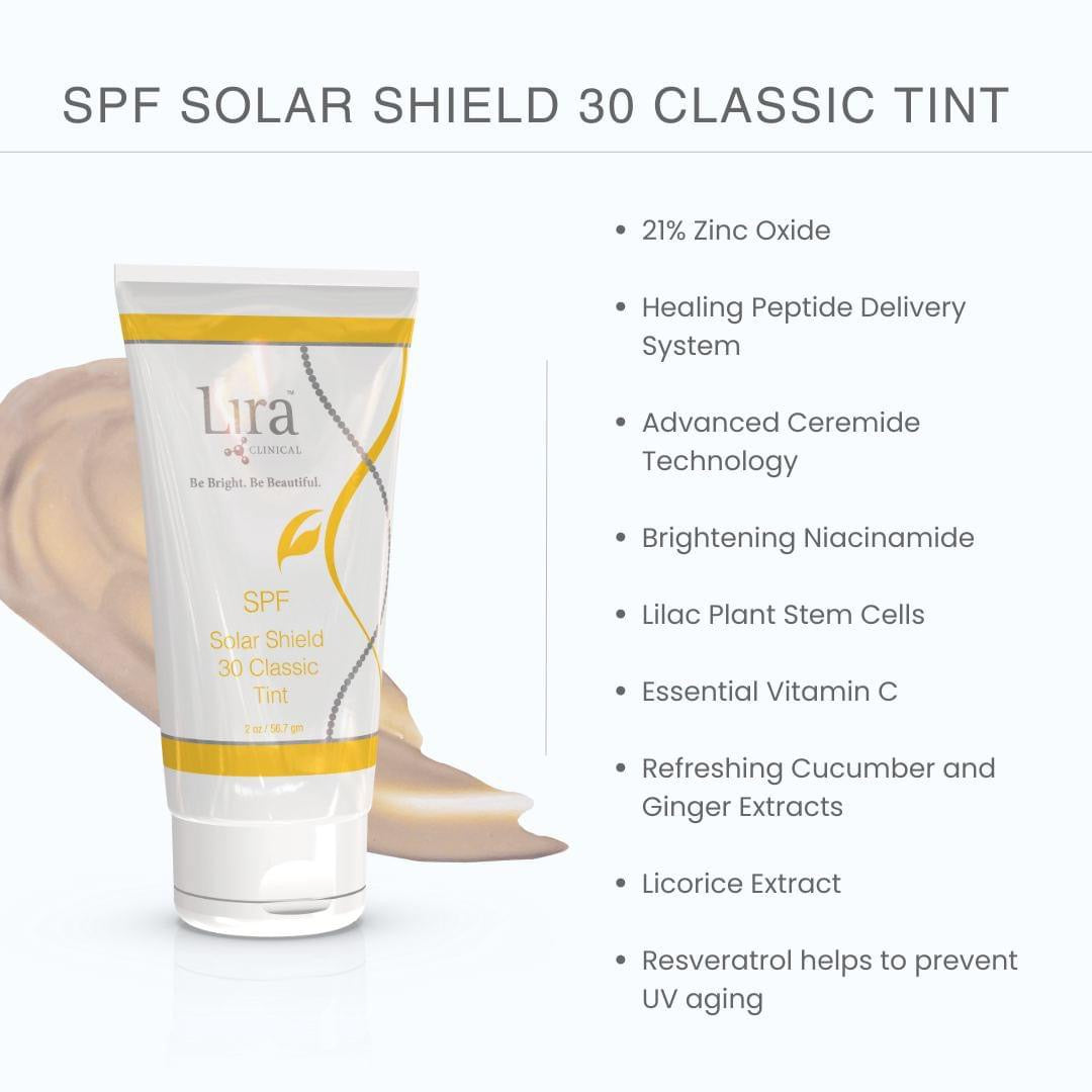 Solar Shield Classic Tint SPF 30 fra Lira Clinical – daglig farget solkrem med naturlig, sunn glød»