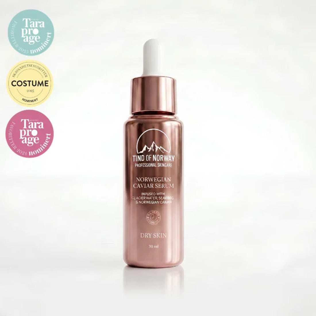 Tind of Norway Norwegian Caviar Serum for tørr hud, 30 ml, med pipette og Tara Pro Age- og Costume-merker